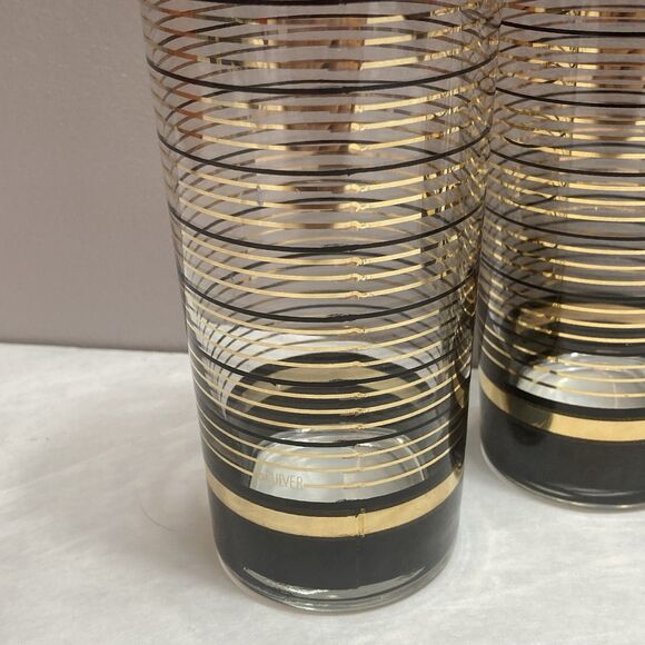 Culver Black Gold Collins Glasses Tumblers set of 4 MCM Mid Century Modern 22k - Picture 2 of 4